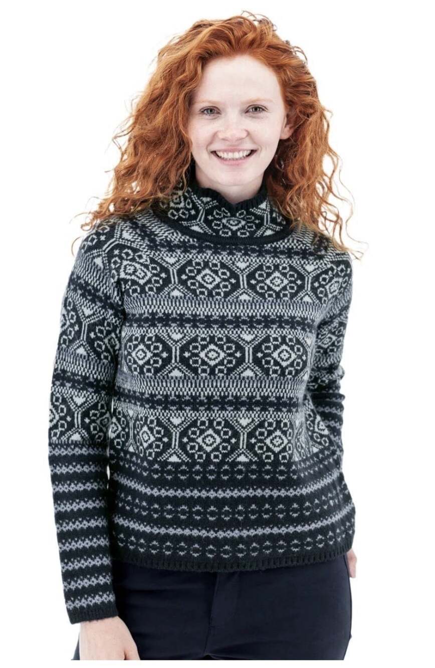 Adventura Melrose Fair Isle Sweater Women Blue Soft Acrylic Sweater Mock Neck XS